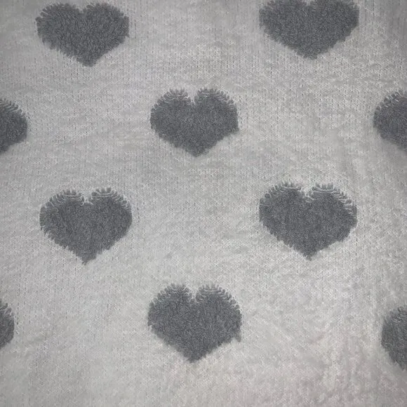 White with gray Hearts oversize V neck sweater Size Large NWT