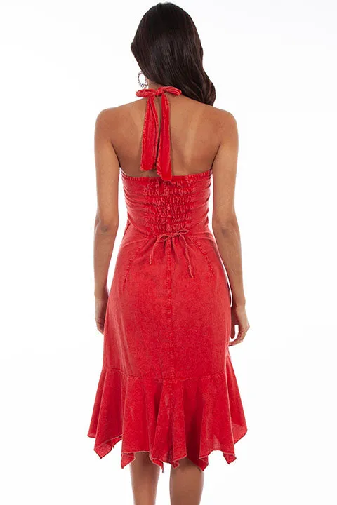 Women's Cantina Collection Dress: Halter Style with Ruffle, Brick