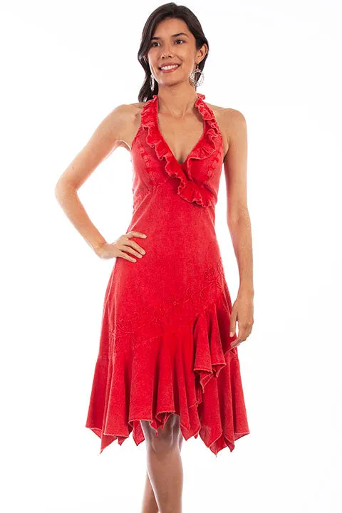 Women's Cantina Collection Dress: Halter Style with Ruffle, Brick