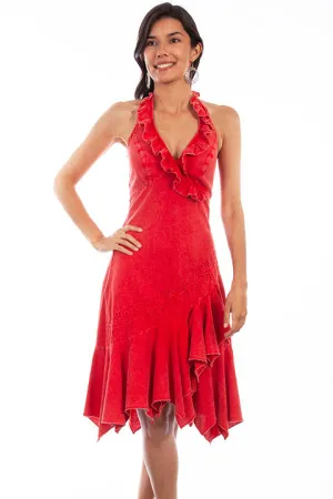 Women's Cantina Collection Dress: Halter Style with Ruffle, Brick
