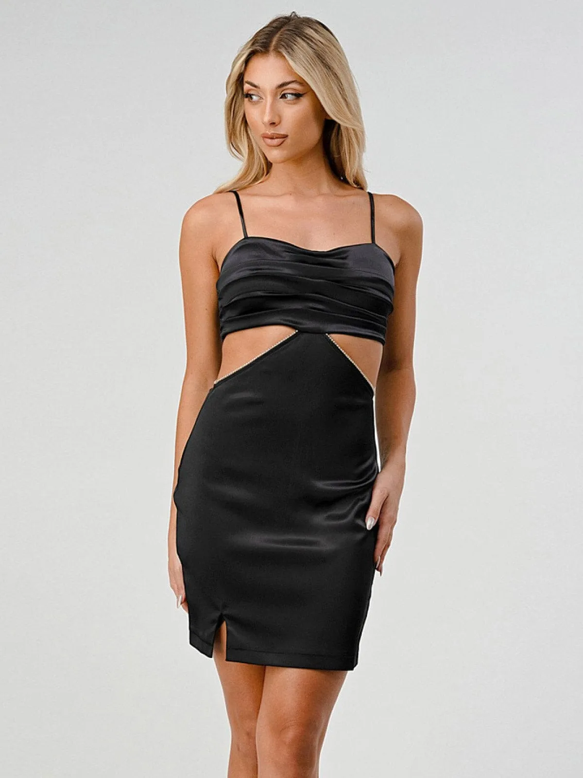 WOMEN'S SLEEVELESS BODYCON CUT OUT TRIM DETAILED MINI DRESS