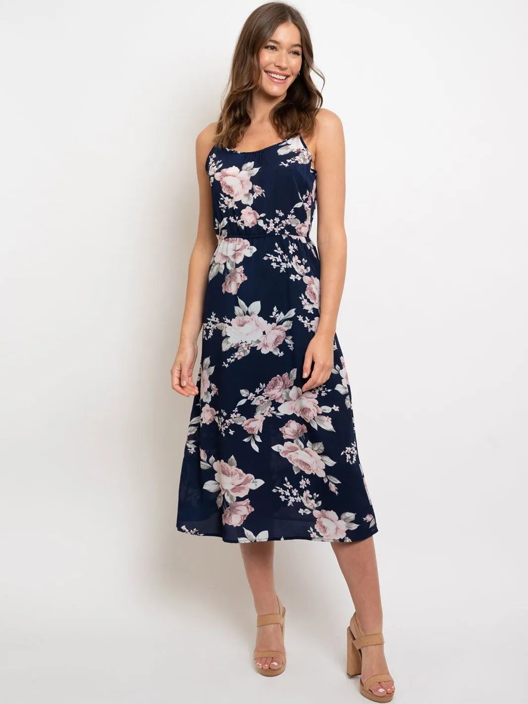 WOMEN'S SLEEVELESS FLORAL MIDI DRESS