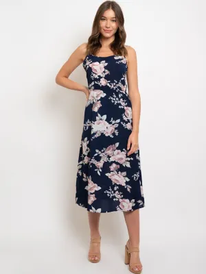WOMEN'S SLEEVELESS FLORAL MIDI DRESS