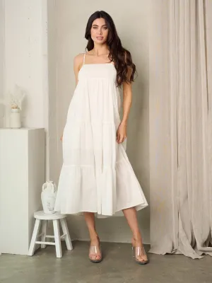 WOMEN'S SLEEVELESS SMOCK TIERED MAXI DRESS