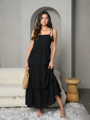 WOMEN'S TASSEL STRAP TIERED MAXI DRESS