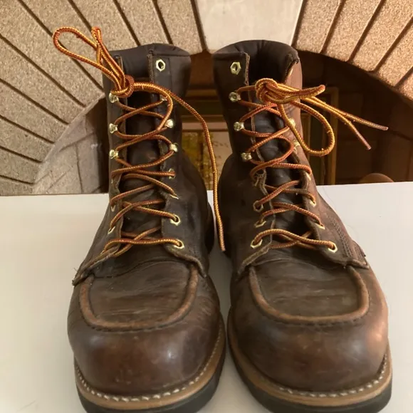 Work Sport Brown Leather Lace Up Brass Grommet Men’s Work Boot Size 11D