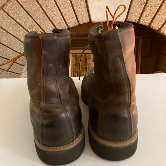 Work Sport Brown Leather Lace Up Brass Grommet Men’s Work Boot Size 11D