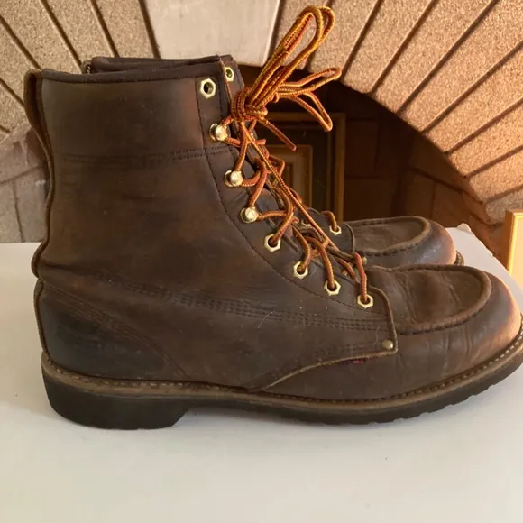 Work Sport Brown Leather Lace Up Brass Grommet Men’s Work Boot Size 11D