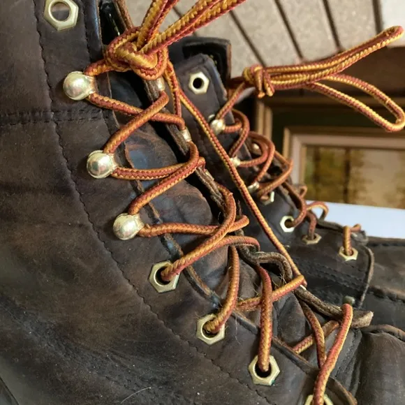 Work Sport Brown Leather Lace Up Brass Grommet Men’s Work Boot Size 11D