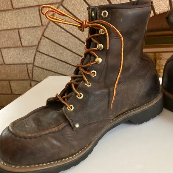 Work Sport Brown Leather Lace Up Brass Grommet Men’s Work Boot Size 11D