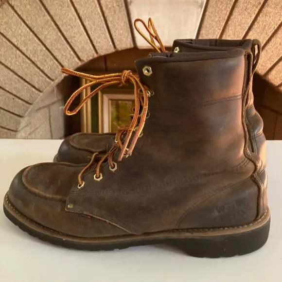 Work Sport Brown Leather Lace Up Brass Grommet Men’s Work Boot Size 11D