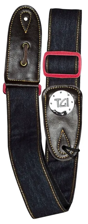 Woven Blue Denim Guitar Strap Red Buckle