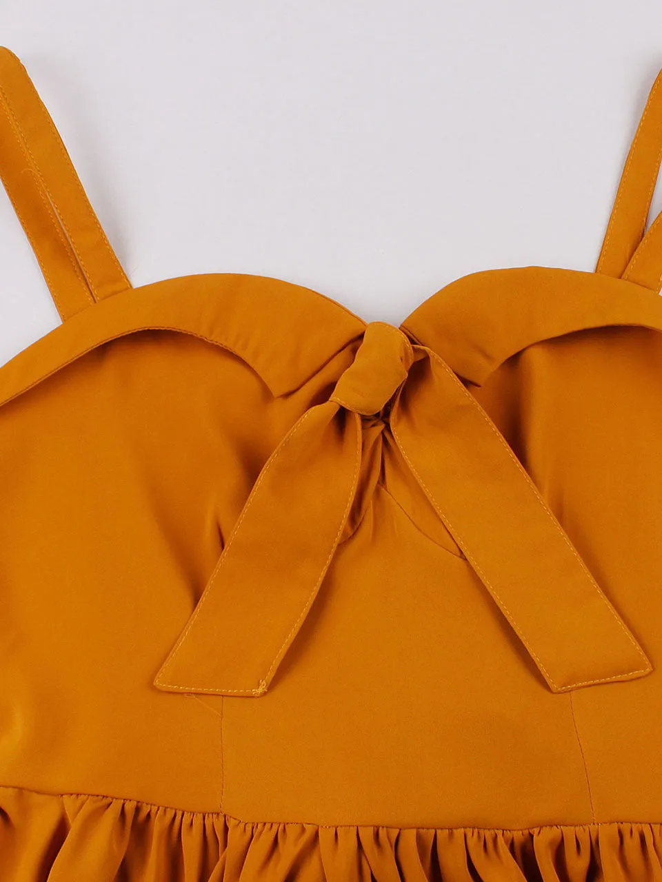 Yellow Spaghetti Strap Short Sleeve Vintage Swing Dress