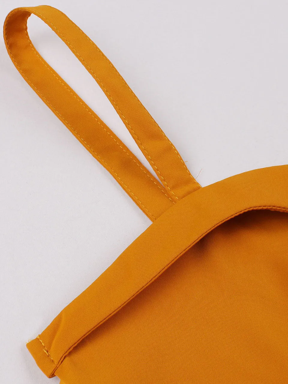 Yellow Spaghetti Strap Short Sleeve Vintage Swing Dress